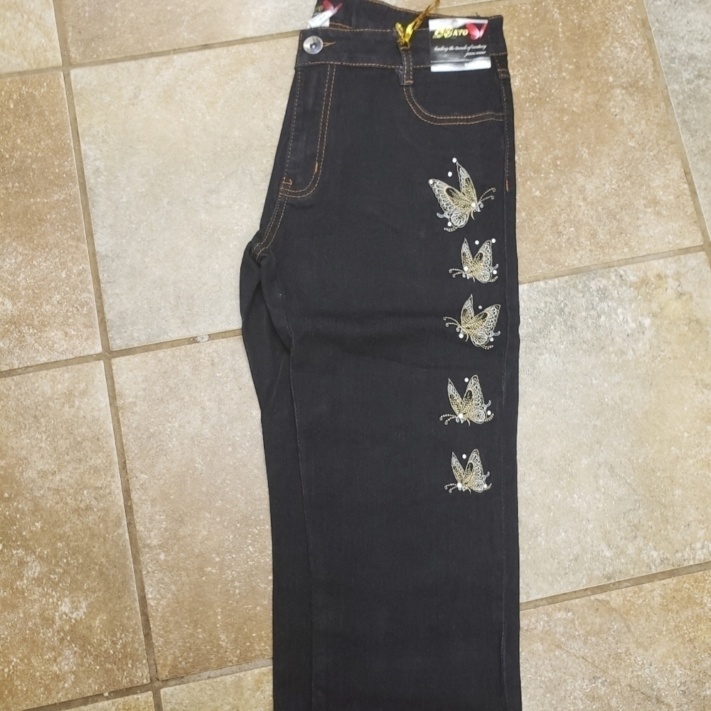 Boaya Dark Washed Low Rise  Straight Leg Stretch Jeans - Picture 2 of 4